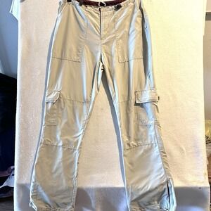 Y2K Abercrombie‎ Fitch Sz 8 Paratrooper Flare Khaki Cargo Pants VTG 90s 00s